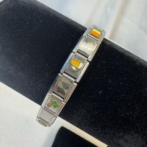 Vintage Zoppini Charm Link Bracelet With Some Charms Cycling, Irish, Crab